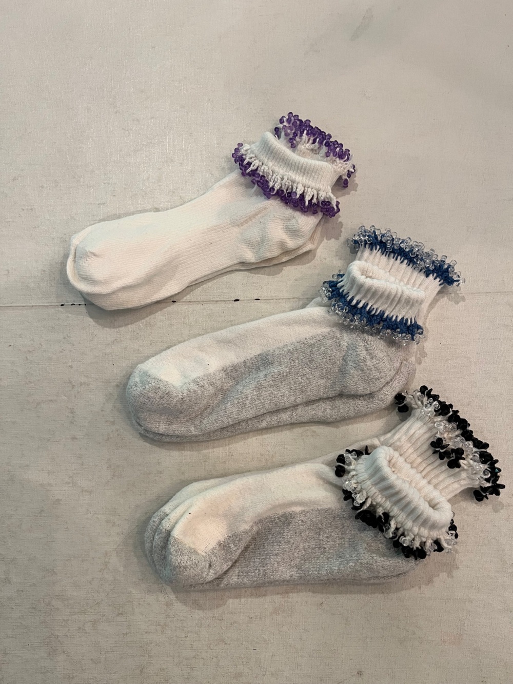 Vintage handmade heavily beaded fold over ankle sock bundle. GUC!